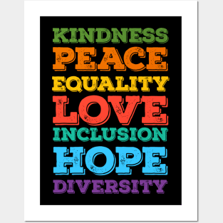 Kindness Peace Equality Love Inclusion Hope Diversity Posters and Art